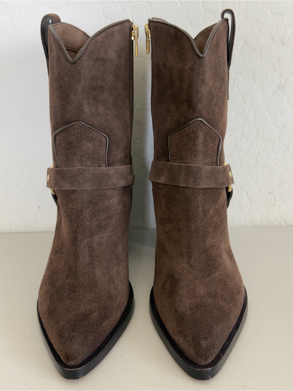 NEW Dolce Vita Kenzen Chocolate Brown Suede Harness Booties Size 8 - Picture 5 of 10
